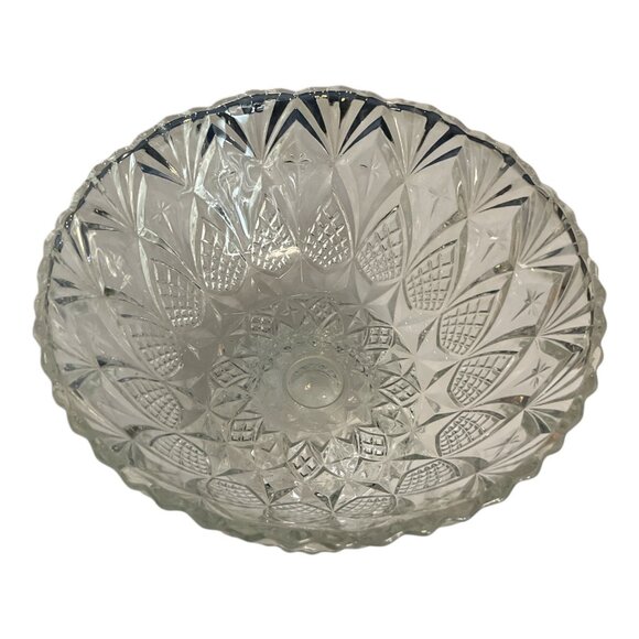 Vintage Pressed Glass Pedestal Compote Bowl – Made in France – Pineapple Diamond - Picture 3 of 5